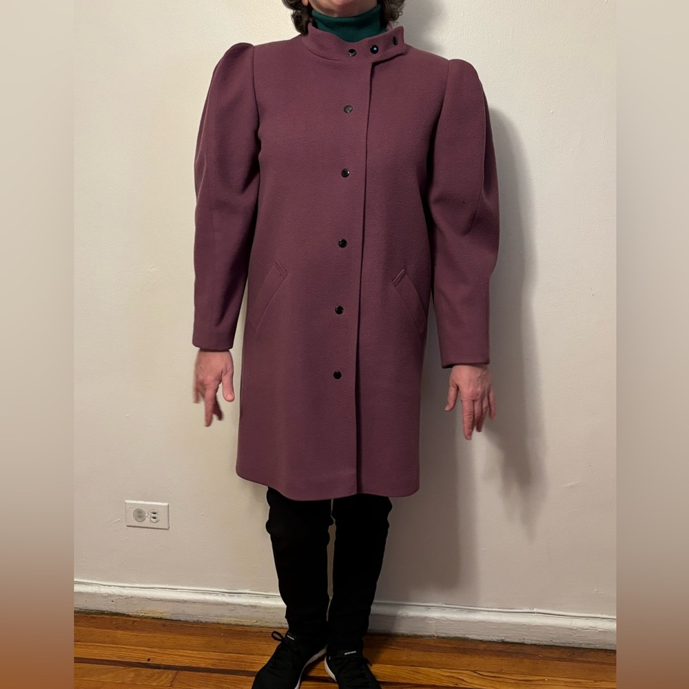 Women's Mauve Pea Coat with Puffed Structured Shoulder - Picture 2 of 14